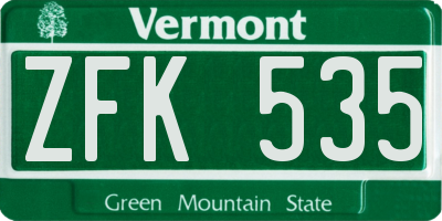 VT license plate ZFK535