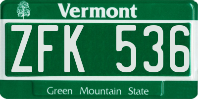 VT license plate ZFK536