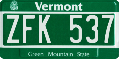 VT license plate ZFK537