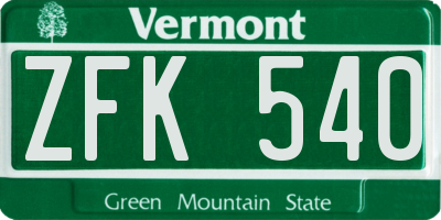 VT license plate ZFK540