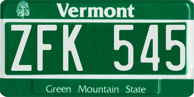 VT license plate ZFK545