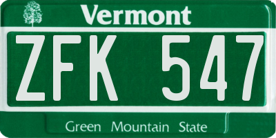 VT license plate ZFK547