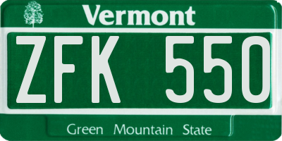 VT license plate ZFK550