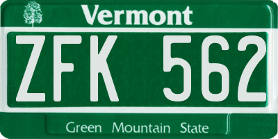 VT license plate ZFK562