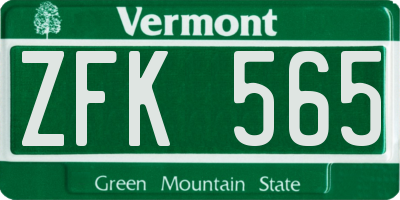 VT license plate ZFK565