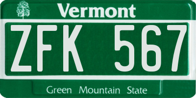 VT license plate ZFK567