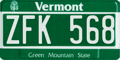 VT license plate ZFK568