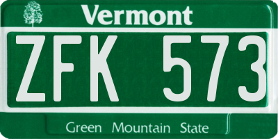 VT license plate ZFK573