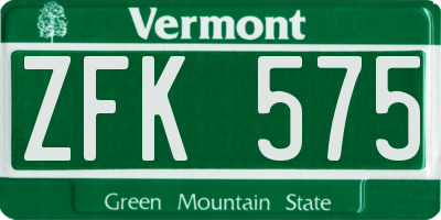 VT license plate ZFK575