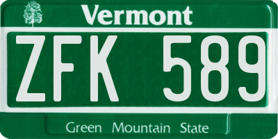 VT license plate ZFK589