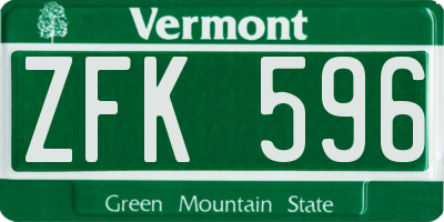 VT license plate ZFK596