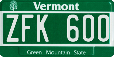 VT license plate ZFK600