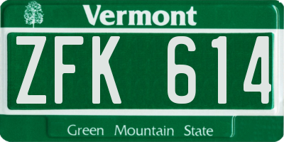 VT license plate ZFK614