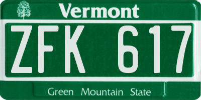VT license plate ZFK617