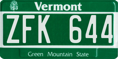 VT license plate ZFK644