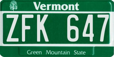 VT license plate ZFK647