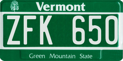 VT license plate ZFK650