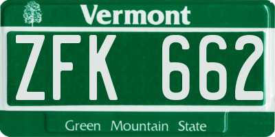 VT license plate ZFK662