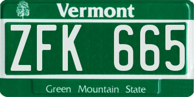 VT license plate ZFK665