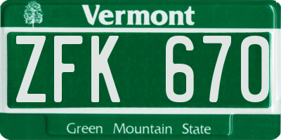 VT license plate ZFK670