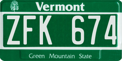 VT license plate ZFK674