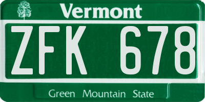 VT license plate ZFK678