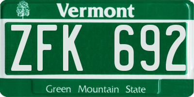 VT license plate ZFK692