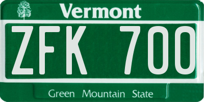VT license plate ZFK700
