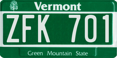VT license plate ZFK701