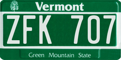 VT license plate ZFK707