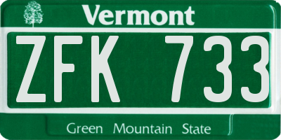 VT license plate ZFK733