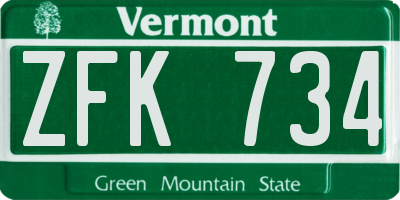 VT license plate ZFK734