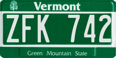 VT license plate ZFK742