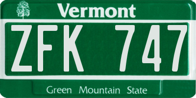 VT license plate ZFK747