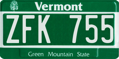 VT license plate ZFK755