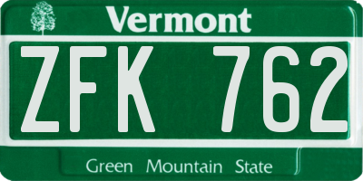 VT license plate ZFK762