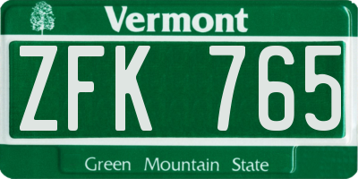 VT license plate ZFK765