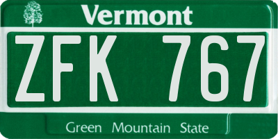 VT license plate ZFK767