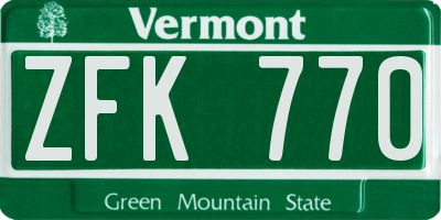 VT license plate ZFK770