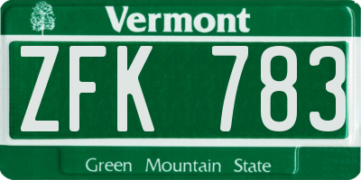 VT license plate ZFK783