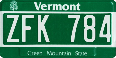 VT license plate ZFK784