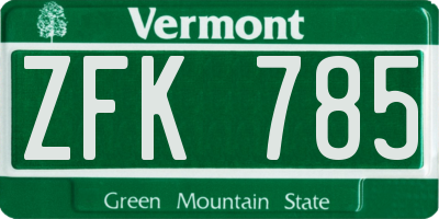 VT license plate ZFK785