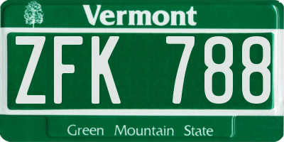 VT license plate ZFK788