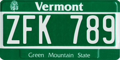 VT license plate ZFK789