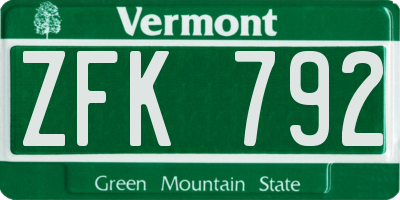 VT license plate ZFK792