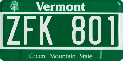 VT license plate ZFK801