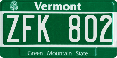 VT license plate ZFK802