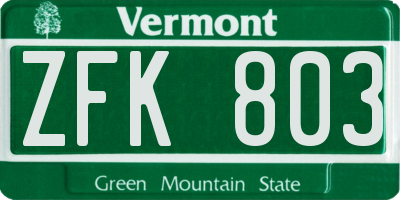 VT license plate ZFK803