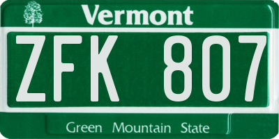 VT license plate ZFK807