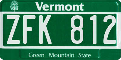 VT license plate ZFK812
